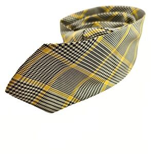 Vintage Nina Ricci Paris–New York Silk Tie Dual Label Dunhill Swiss Yellow Plaid